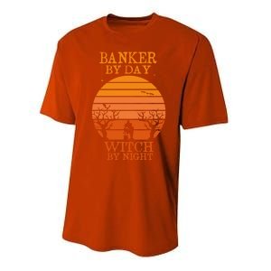 Banker By Day Witch By Night Funny Banking Halloween Retro Gift Performance Sprint T-Shirt