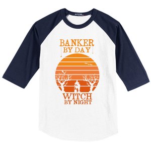 Banker By Day Witch By Night Funny Banking Halloween Retro Gift Baseball Sleeve Shirt