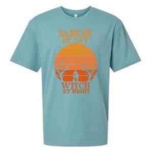 Banker By Day Witch By Night Funny Banking Halloween Retro Gift Sueded Cloud Jersey T-Shirt