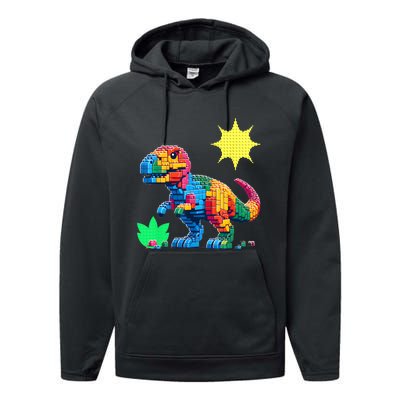 Building Bricks Dinosaur Trex Family Matching Performance Fleece Hoodie