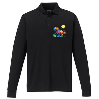 Building Bricks Dinosaur Trex Family Matching Performance Long Sleeve Polo