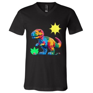 Building Bricks Dinosaur Trex Family Matching V-Neck T-Shirt