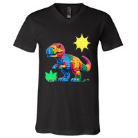 Building Bricks Dinosaur Trex Family Matching V-Neck T-Shirt