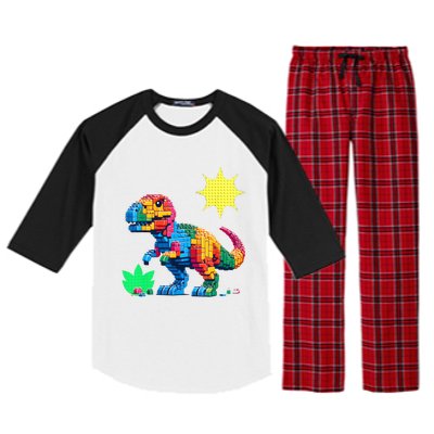 Building Bricks Dinosaur Trex Family Matching Raglan Sleeve Pajama Set