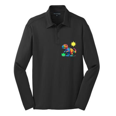 Building Bricks Dinosaur Trex Family Matching Silk Touch Performance Long Sleeve Polo