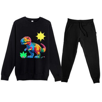 Building Bricks Dinosaur Trex Family Matching Premium Crewneck Sweatsuit Set