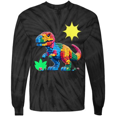 Building Bricks Dinosaur Trex Family Matching Tie-Dye Long Sleeve Shirt