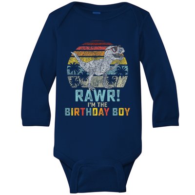 Birthday Boy Dino T Rex Dinosaur Matching Family Baby Long Sleeve Bodysuit