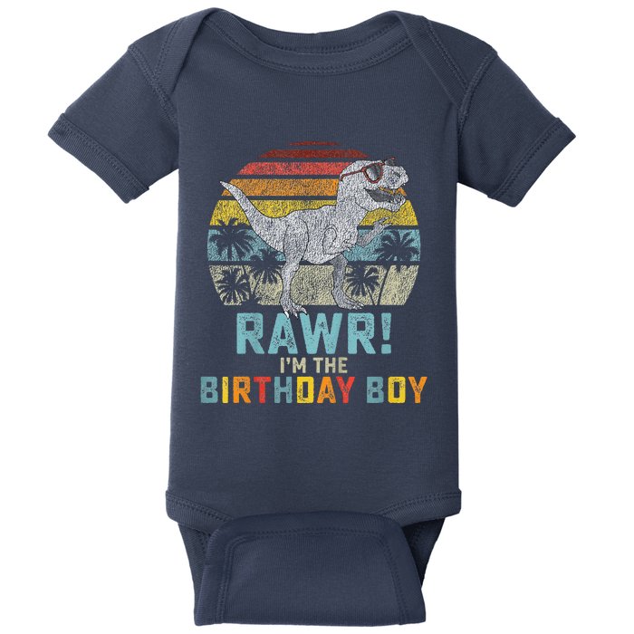 Birthday Boy Dino T Rex Dinosaur Matching Family Baby Bodysuit