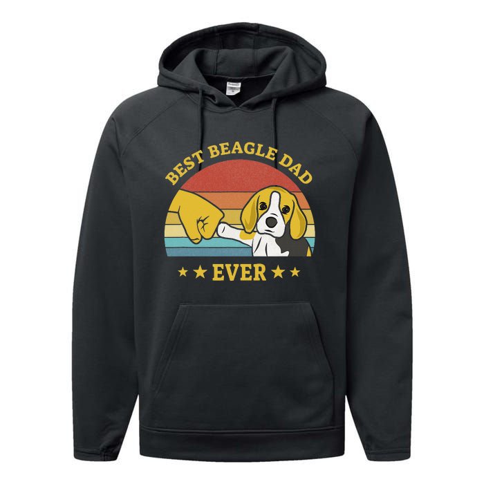 Best Beagle Dad Ever Proud Vintage Beagle Gifts Puppy Lover Performance Fleece Hoodie