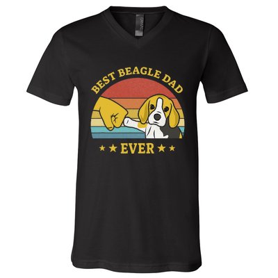 Best Beagle Dad Ever Proud Vintage Beagle Gifts Puppy Lover V-Neck T-Shirt