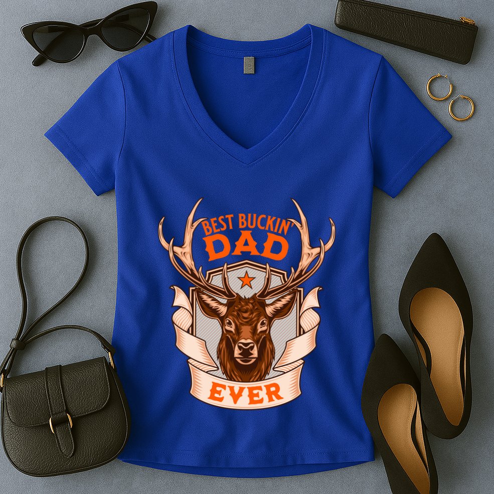 Best Buckin Dad Ever Funny Deer Hunter Buck Hunting Great Gift Women's V-Neck T-Shirt