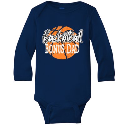 Basketball BONUS DAD Top Distress Retro Stepdad Baby Long Sleeve Bodysuit