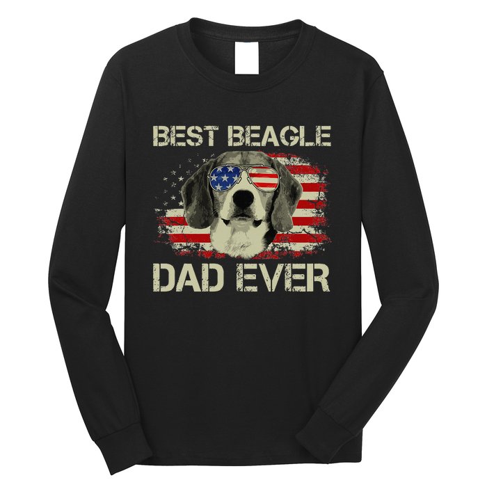 Best Beagle Dad Ever Dog Lover American Flag Gift Long Sleeve Shirt