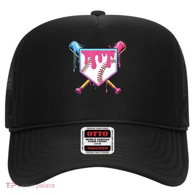 Baseball Base Drip Ice Cream Sports Fan High Crown Mesh Back Trucker Hat