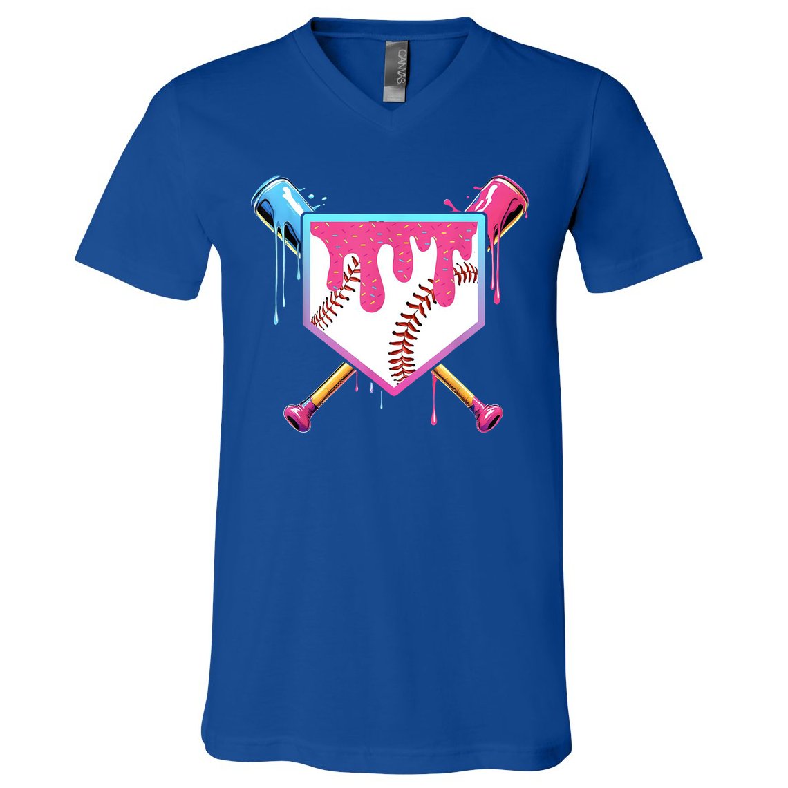 Baseball Base Drip Ice Cream Sports Fan V-Neck T-Shirt