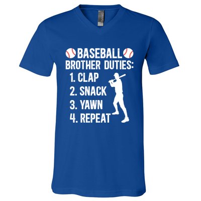 Baseball Brother Duties Brother Of A Baseball Player Gift V-Neck T-Shirt