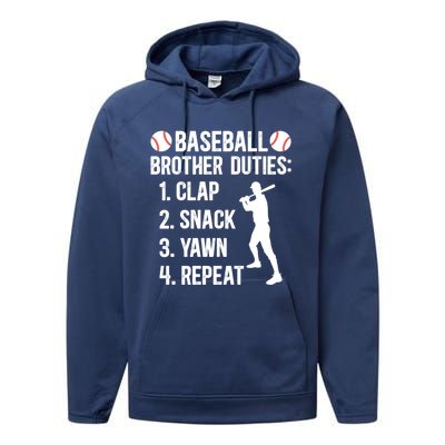 Baseball Brother Duties Brother Of A Baseball Player Gift Performance Fleece Hoodie