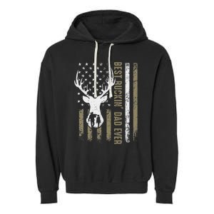 Best Buckin Dad Ever Deer Hunting Fathers Day American Flag Garment-Dyed Fleece Hoodie