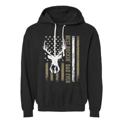 Best Buckin Dad Ever Deer Hunting Fathers Day American Flag Garment-Dyed Fleece Hoodie