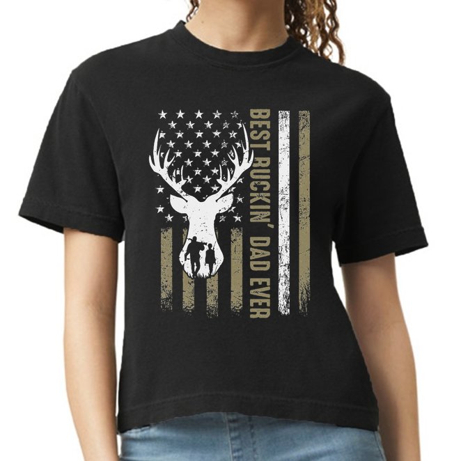 Best Buckin Dad Ever Deer Hunting Fathers Day American Flag Comfort Colors Boxy T-Shirt