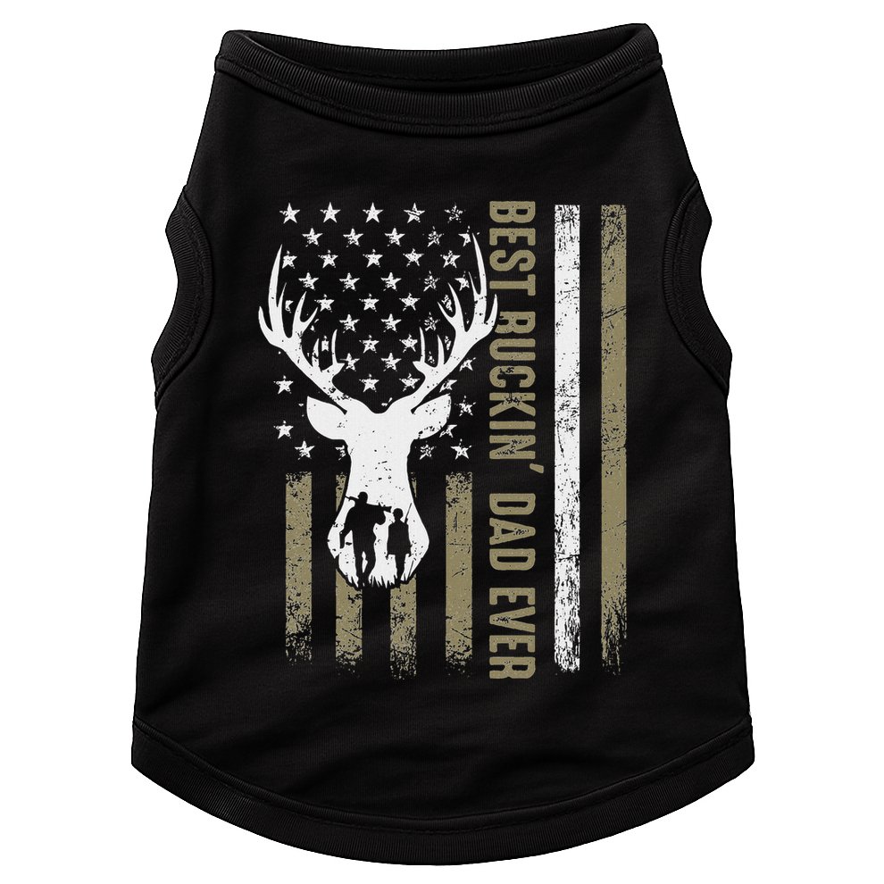 Best Buckin Dad Ever Deer Hunting Fathers Day American Flag Doggie Tank