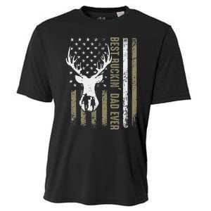 Best Buckin Dad Ever Deer Hunting Fathers Day American Flag Cooling Performance Crew T-Shirt