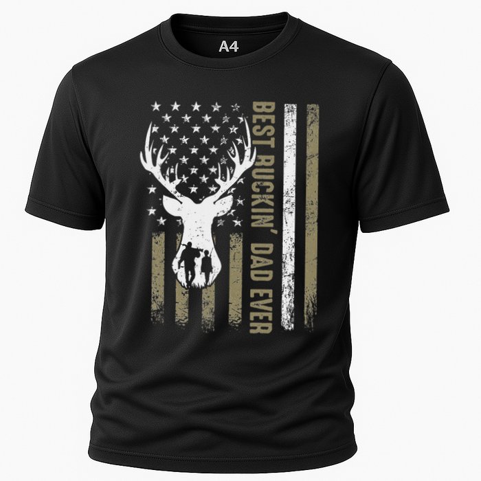 Best Buckin Dad Ever Deer Hunting Fathers Day American Flag Cooling Performance Crew T-Shirt