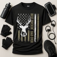 Best Buckin Dad Ever Deer Hunting Fathers Day American Flag Cooling Performance Crew T-Shirt