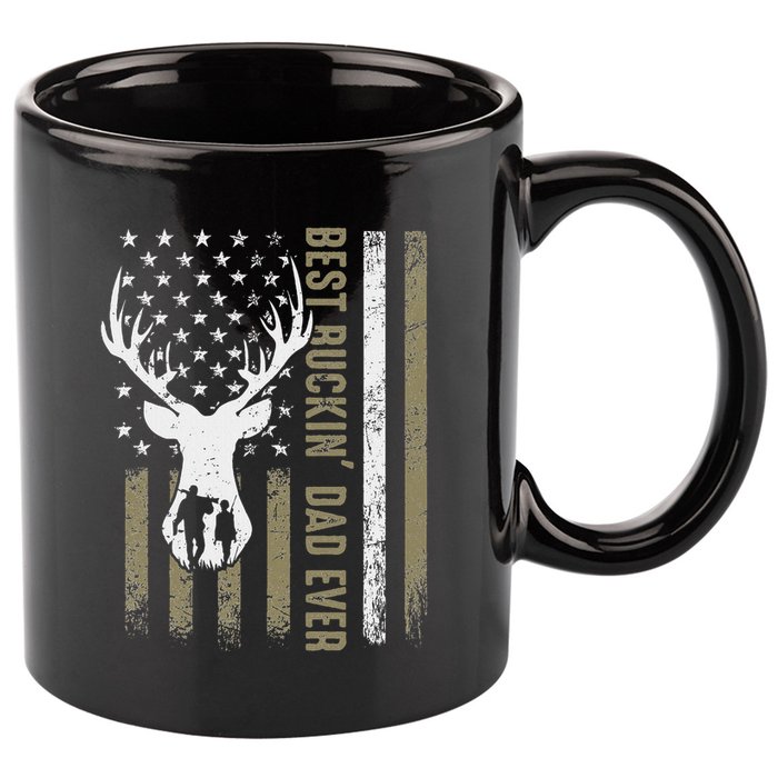 Best Buckin Dad Ever Deer Hunting Fathers Day American Flag 11oz C Handle Ceramic Mug