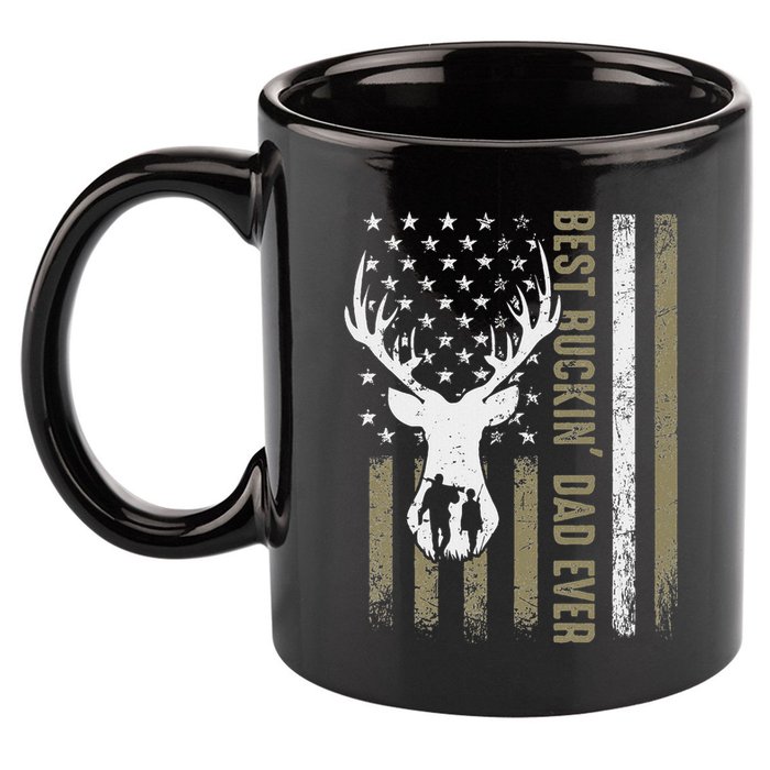 Best Buckin Dad Ever Deer Hunting Fathers Day American Flag 11oz C Handle Ceramic Mug