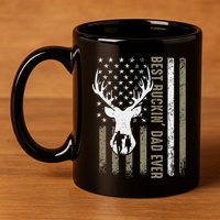 Best Buckin Dad Ever Deer Hunting Fathers Day American Flag 11oz C Handle Ceramic Mug