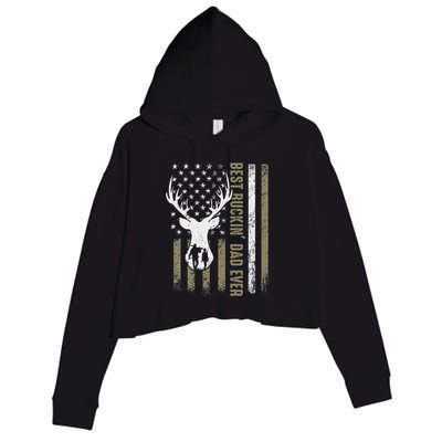 Best Buckin Dad Ever Deer Hunting Fathers Day American Flag Crop Fleece Hoodie