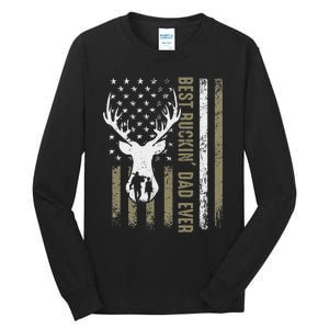 Best Buckin Dad Ever Deer Hunting Fathers Day American Flag Tall Long Sleeve T-Shirt