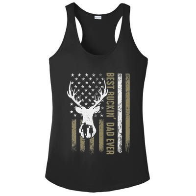 Best Buckin Dad Ever Deer Hunting Fathers Day American Flag Ladies PosiCharge Competitor Racerback Tank