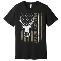 Best Buckin Dad Ever Deer Hunting Fathers Day American Flag Premium T-Shirt