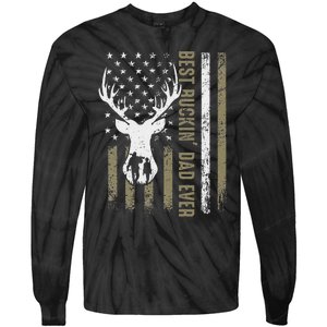 Best Buckin Dad Ever Deer Hunting Fathers Day American Flag Tie-Dye Long Sleeve Shirt