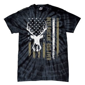 Best Buckin Dad Ever Deer Hunting Fathers Day American Flag Tie-Dye T-Shirt