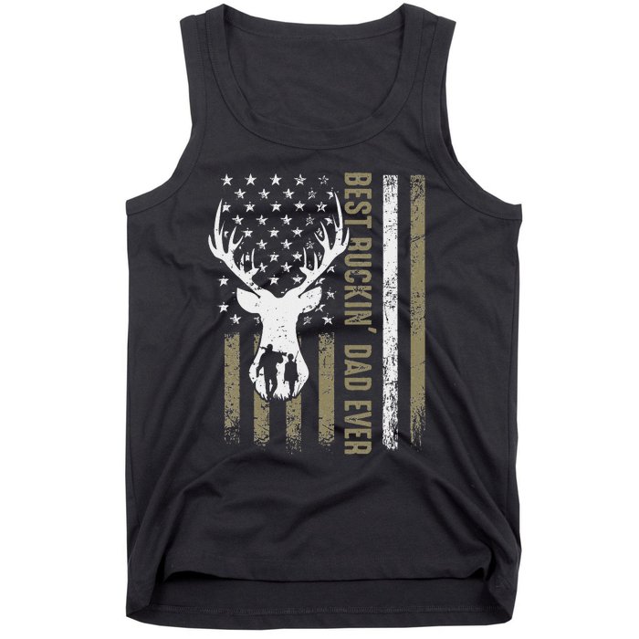 Best Buckin Dad Ever Deer Hunting Fathers Day American Flag Tank Top