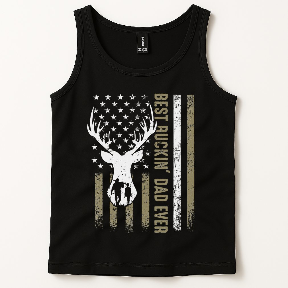 Best Buckin Dad Ever Deer Hunting Fathers Day American Flag Tank Top