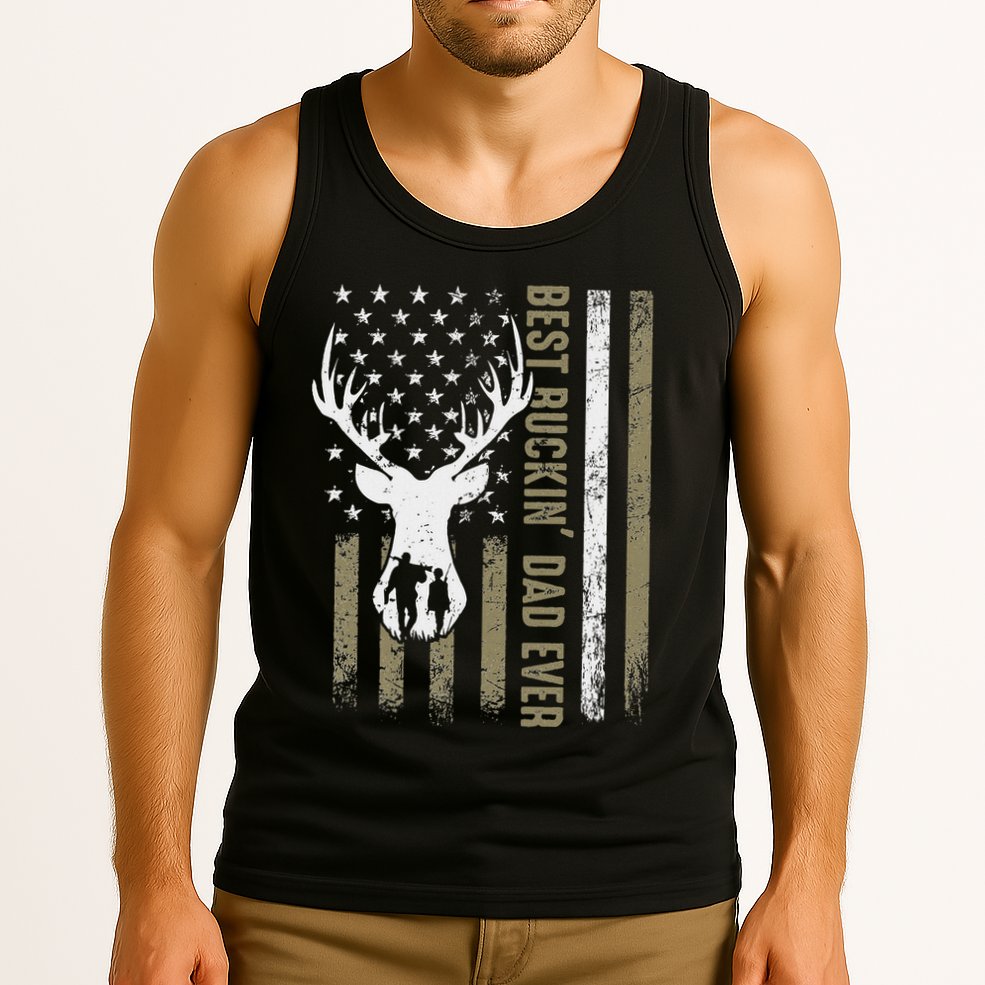 Best Buckin Dad Ever Deer Hunting Fathers Day American Flag Tank Top