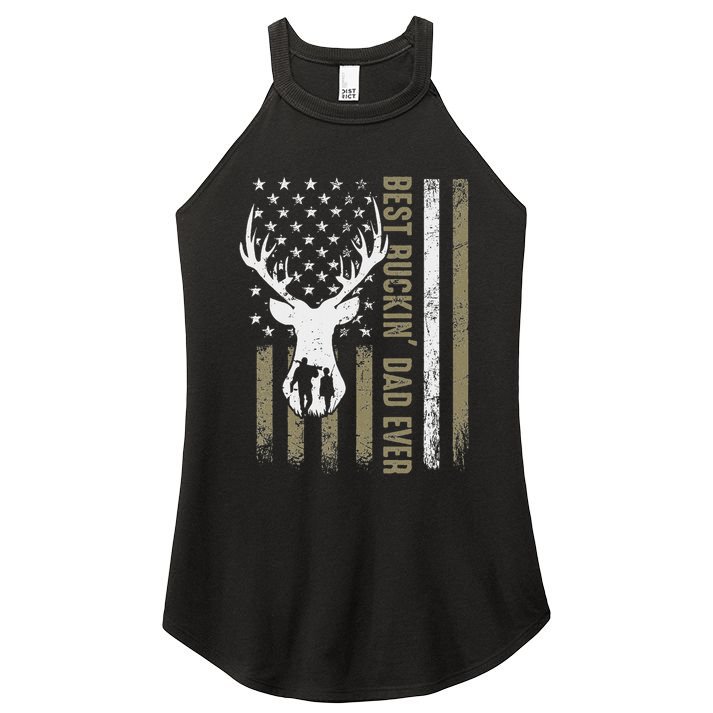 Best Buckin Dad Ever Deer Hunting Fathers Day American Flag Women's Perfect Tri Rocker Tank