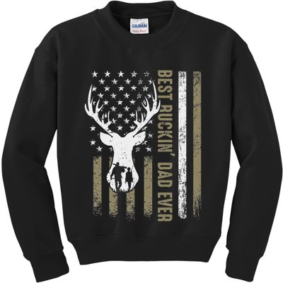 Best Buckin Dad Ever Deer Hunting Fathers Day American Flag Kids Sweatshirt