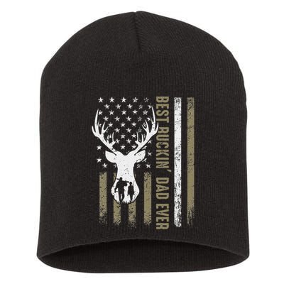 Best Buckin Dad Ever Deer Hunting Fathers Day American Flag Short Acrylic Beanie
