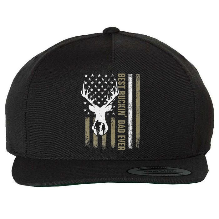 Best Buckin Dad Ever Deer Hunting Fathers Day American Flag Wool Snapback Cap