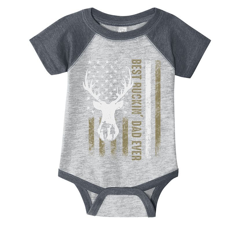 Best Buckin Dad Ever Deer Hunting Fathers Day American Flag Infant Baby Jersey Bodysuit