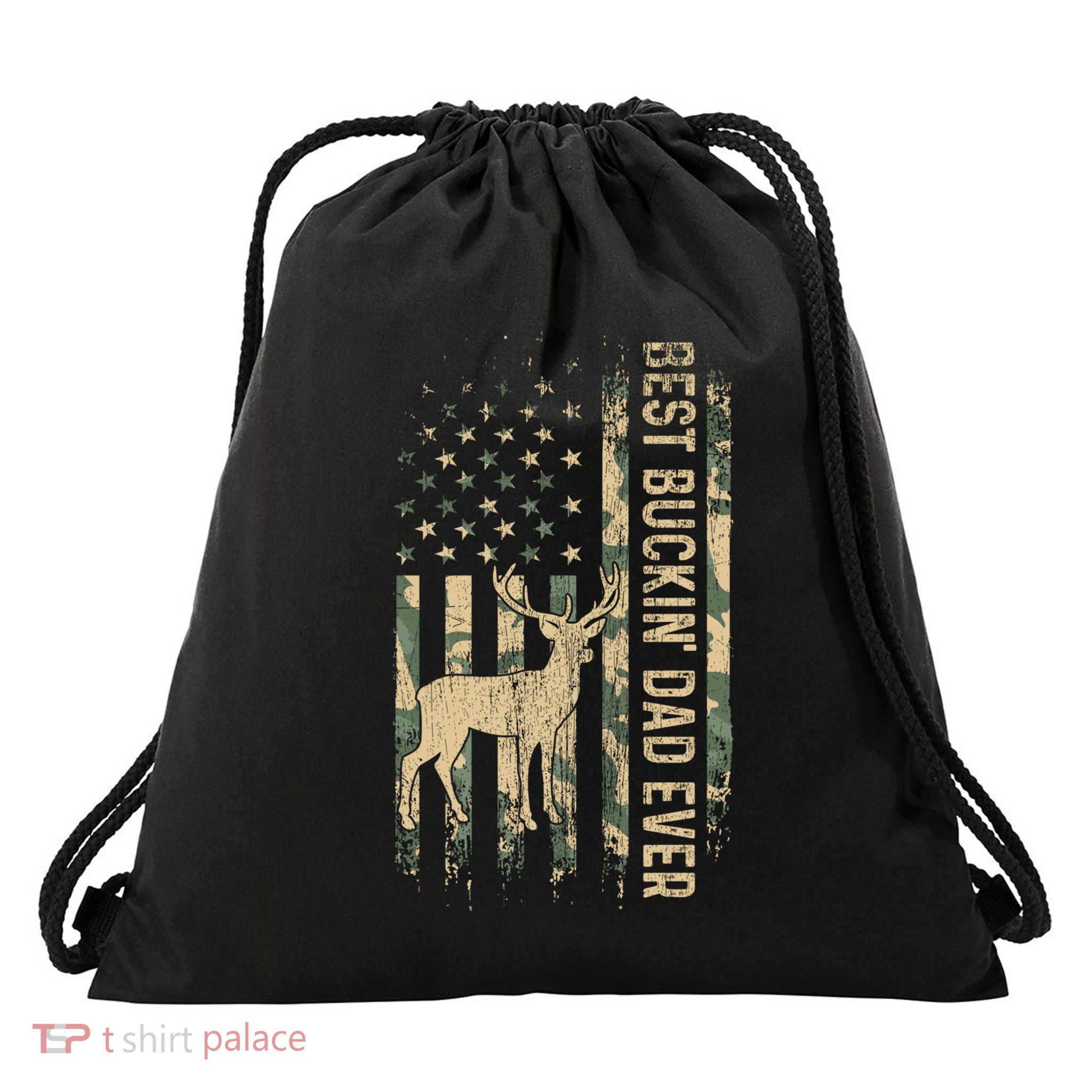 Best Buckin Dad Ever American Flag FatherS Day Cute Gift Drawstring Bag