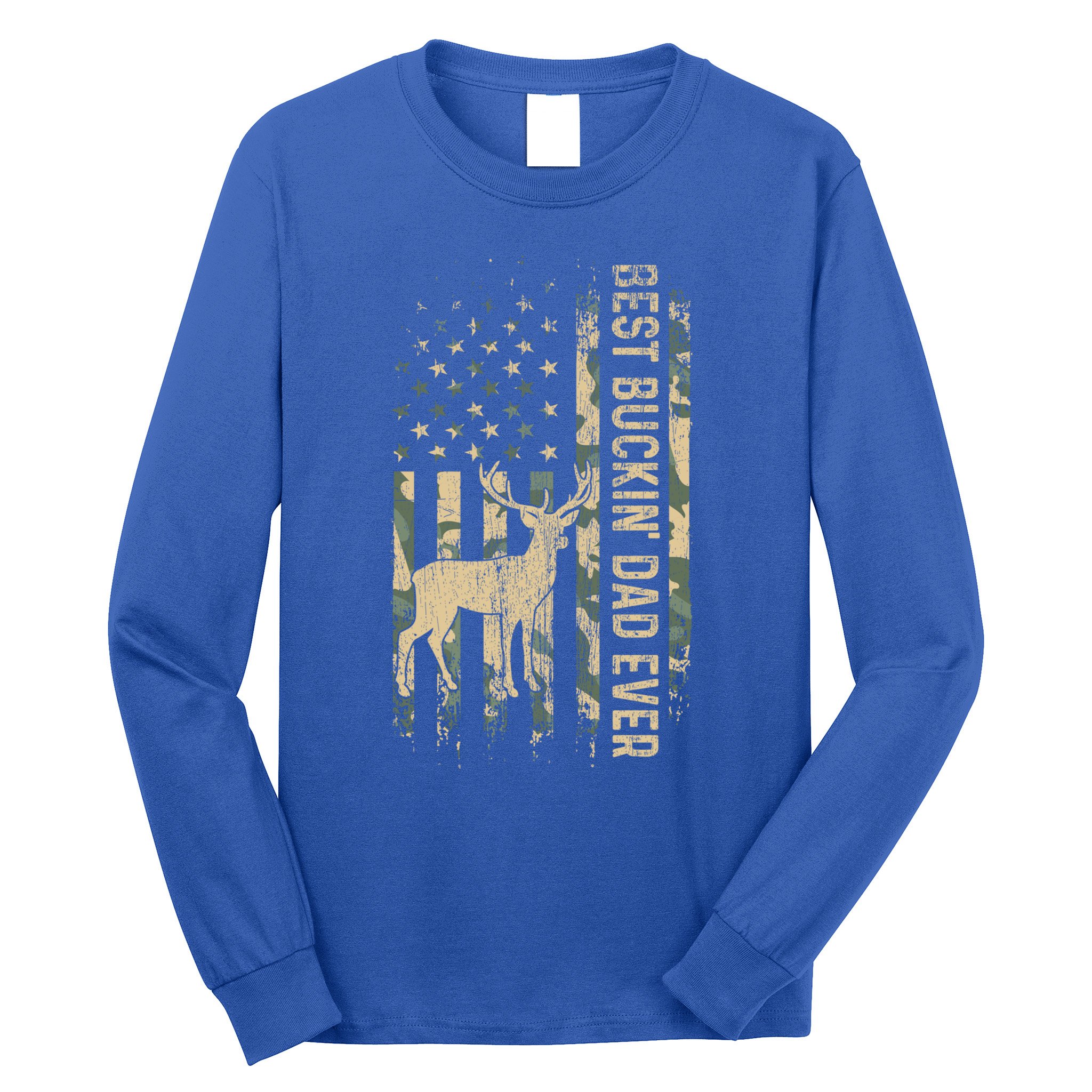 Best Buckin Dad Ever American Flag FatherS Day Cute Gift Long Sleeve Shirt