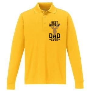 Best Buckin Dad Ever Deer Hunting Funny Deer Hunter Gift Performance Long Sleeve Polo