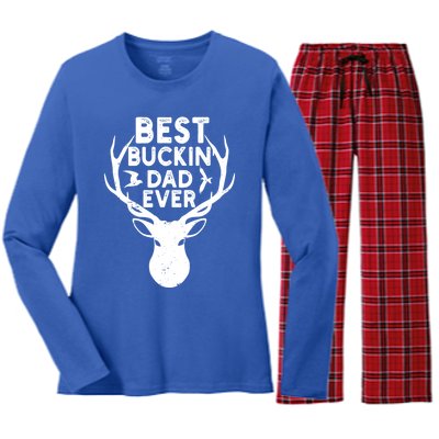 Best Buckin Dad Ever Fathers Day Deer Hunters Hunting Gift Women's Long Sleeve Flannel Pajama Set 